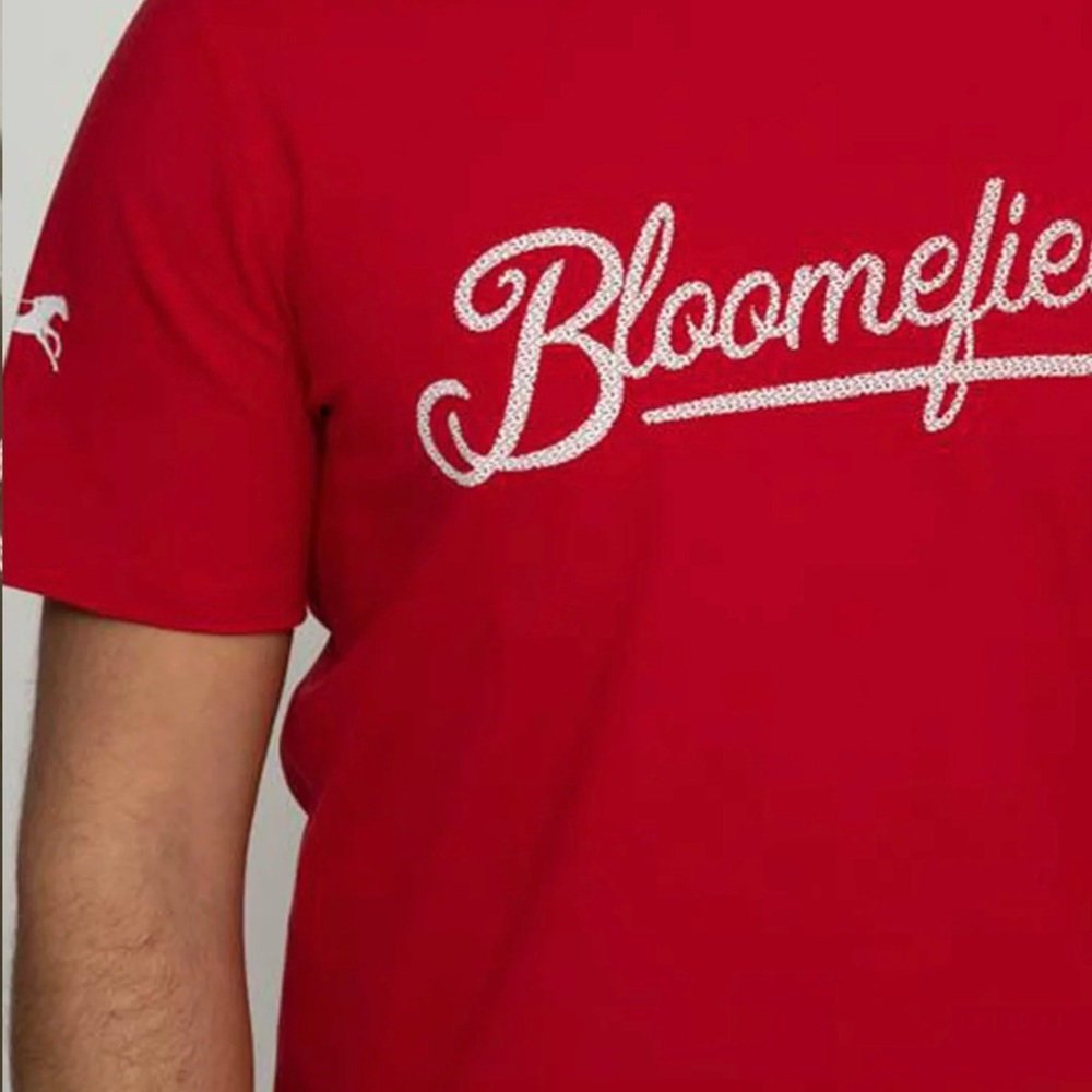 Vibrant Red Short Sleeve Crew Neck Tee with white logo.
